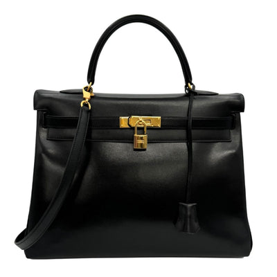 HERMES HERMES Kelly 35 Kelly 35 Bag, Tote Bag, Shoulder Bag, Box Calf, Noir, Black, Gold Fittings