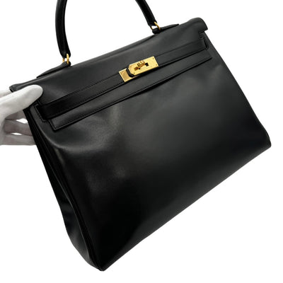 HERMES HERMES Kelly 35 Kelly 35 Bag, Tote Bag, Shoulder Bag, Box Calf, Noir, Black, Gold Fittings