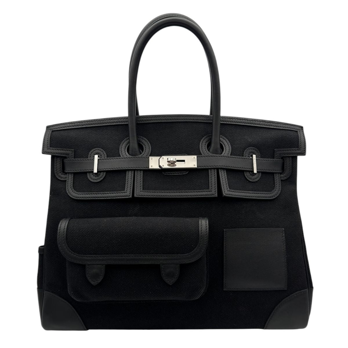 HERMES HERMES Birkin 35 cargo Birkin 35 Bag Tote Bag Toile Ash Swift Noir Black Silver Hardware Vo Swift