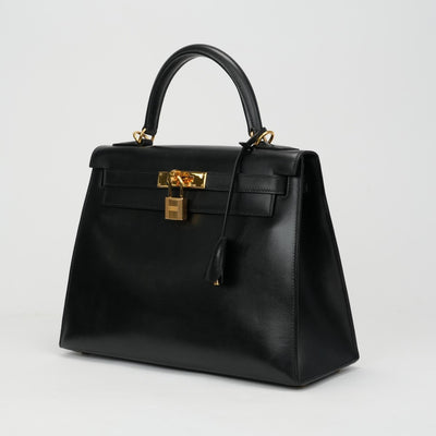 HERMES HERMES Kelly 28 Kelly 28 Bag, Tote Bag, Shoulder Bag, Box Calf, Noir, Black, Gold Fittings