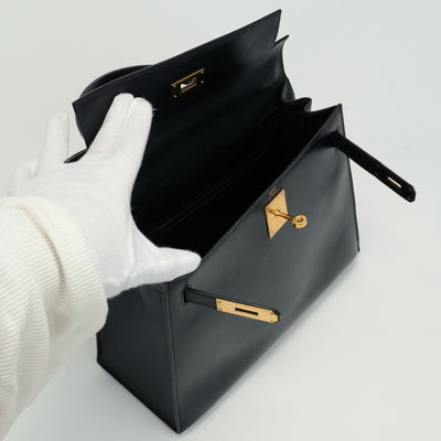 HERMES HERMES Kelly 28 Kelly 28 Bag, Tote Bag, Shoulder Bag, Box Calf, Noir, Black, Gold Fittings