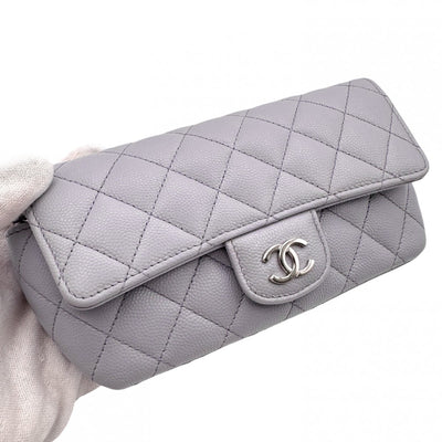 CHANEL CHANEL Matelass? Bag Shoulder Bag Caviar Skin Purple Purple Silver Metal Chain Shoulder Bag Coco Mark