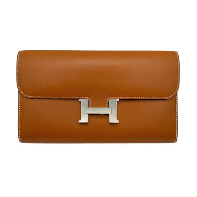 HERMES HERMES Constance long Constance long Wallet Long Wallet Long Wallet Box Calf Gold Brown Silver Metal Fittings