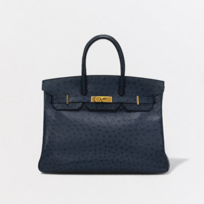 HERMES 헤르메스 Birkin 35 Birkin 35 가방 토트백 OEAUStritch Blueiris 다크 네이비 네이비 골드 하드웨어 핸드백 이국적인