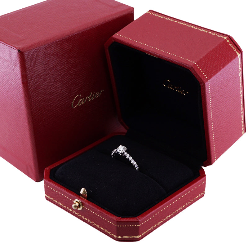 CARTIER Cartier 1895 Solitaire Ring Half Eternity Pave Diamond SOLITAIRE 1895 Ring Silver Engagement Ring Platinum Diamond