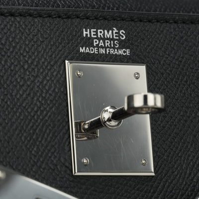 HERMES 爱马仕 Kelly 32 Kelly 32 包，手提袋，肩膀袋，爱普生黑色，黑色，黑色，银色配件，沃伊·艾普森（Vaugh Epson）