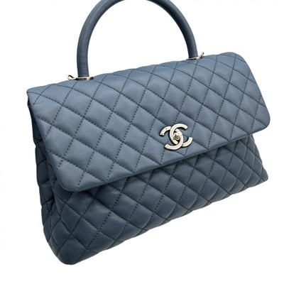 CHANEL CHANEL Matelass? Bag, tote bag, shoulder bag, caviar skin, blue, silver hardware, top handle, coco mark, handbag, chain bag