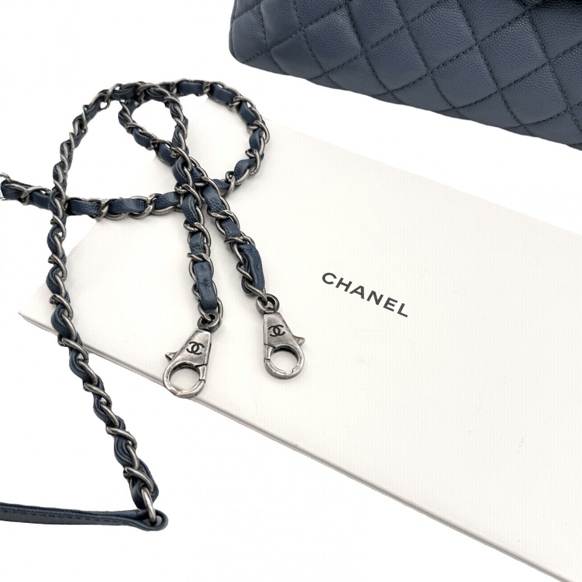 CHANEL CHANEL Matelass? Bag, tote bag, shoulder bag, caviar skin, blue, silver hardware, top handle, coco mark, handbag, chain bag