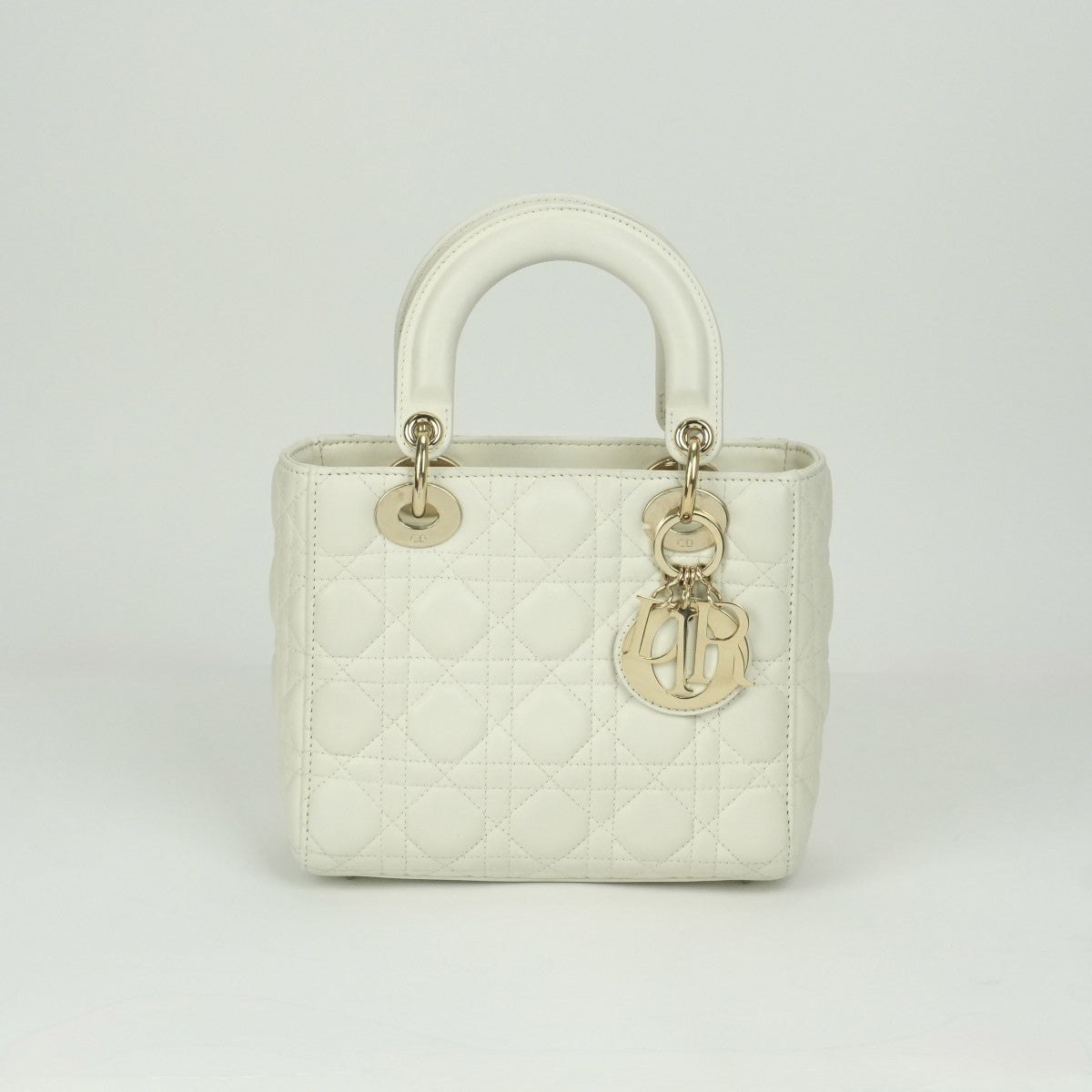 クリスチャンディオール CHRISTIAN DIOR レディディオール スモール LADY DIOR MY ABCDIOR MYABC カナージュバッグ バッグ トートバッグ ショルダーバッグ ラムスキン ホワイト 白 ゴールド金具