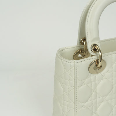 クリスチャンディオール CHRISTIAN DIOR レディディオール スモール LADY DIOR MY ABCDIOR MYABC カナージュバッグ バッグ トートバッグ ショルダーバッグ ラムスキン ホワイト 白 ゴールド金具