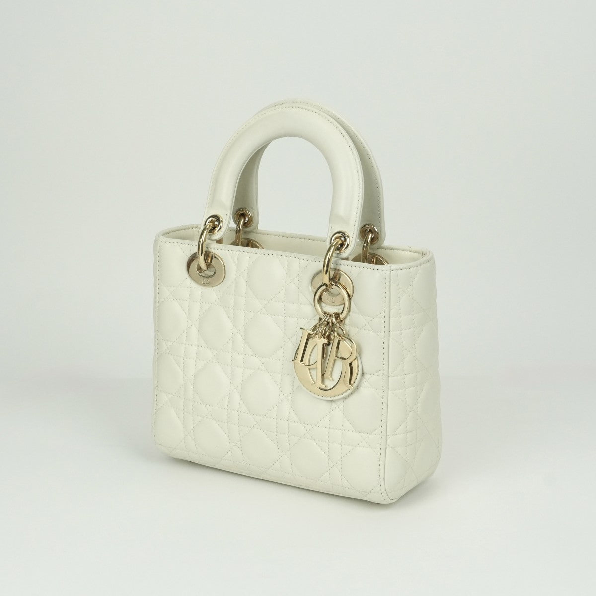 クリスチャンディオール CHRISTIAN DIOR レディディオール スモール LADY DIOR MY ABCDIOR MYABC カナージュバッグ バッグ トートバッグ ショルダーバッグ ラムスキン ホワイト 白 ゴールド金具