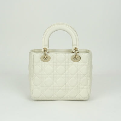 クリスチャンディオール CHRISTIAN DIOR レディディオール スモール LADY DIOR MY ABCDIOR MYABC カナージュバッグ バッグ トートバッグ ショルダーバッグ ラムスキン ホワイト 白 ゴールド金具