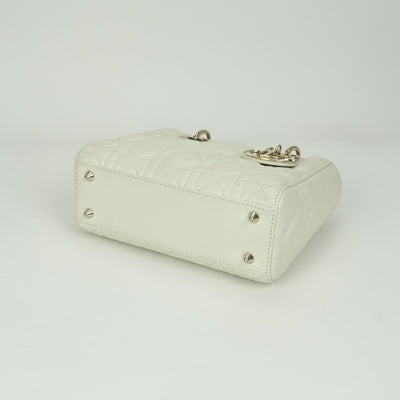 クリスチャンディオール CHRISTIAN DIOR レディディオール スモール LADY DIOR MY ABCDIOR MYABC カナージュバッグ バッグ トートバッグ ショルダーバッグ ラムスキン ホワイト 白 ゴールド金具