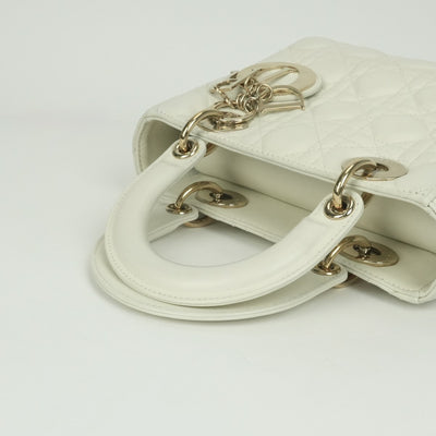クリスチャンディオール CHRISTIAN DIOR レディディオール スモール LADY DIOR MY ABCDIOR MYABC カナージュバッグ バッグ トートバッグ ショルダーバッグ ラムスキン ホワイト 白 ゴールド金具