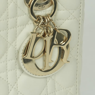 クリスチャンディオール CHRISTIAN DIOR レディディオール スモール LADY DIOR MY ABCDIOR MYABC カナージュバッグ バッグ トートバッグ ショルダーバッグ ラムスキン ホワイト 白 ゴールド金具