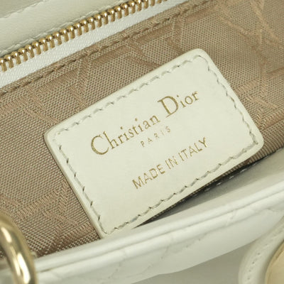 クリスチャンディオール CHRISTIAN DIOR レディディオール スモール LADY DIOR MY ABCDIOR MYABC カナージュバッグ バッグ トートバッグ ショルダーバッグ ラムスキン ホワイト 白 ゴールド金具