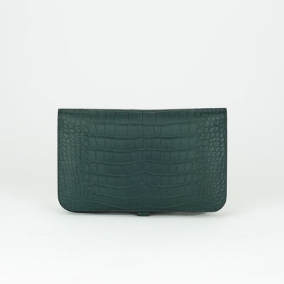 エルメス HERMES ドゴンGM ドゴン GM ドゴンデュオ 財布 長財布 ロングウォレット アリゲーターマット クロコダイル グリーン 緑 シルバー金具