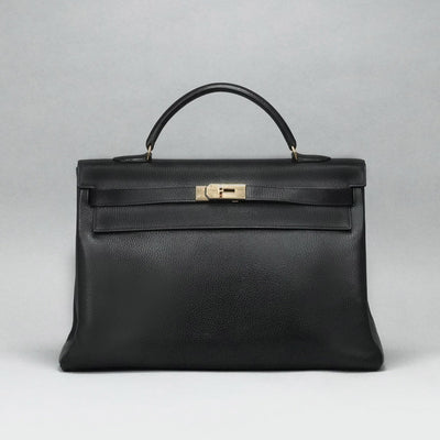 HERMES 헤르메스 Kelly 40 Kelly 40 interior stitch 가방, 토트 백, 숄더백, 아르 데네스, 느와르, 검은 색, 금 피팅