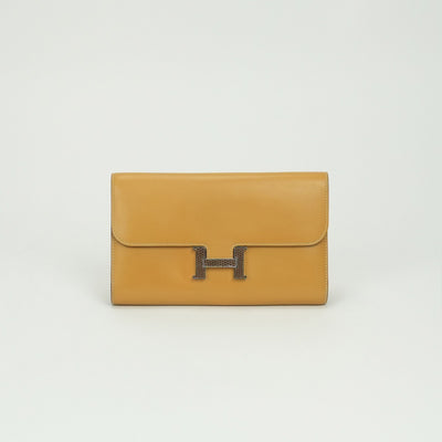 エルメス HERMES コンスタンスロング コンスタンス ロング 財布 長財布 ロングウォレット タデラクト パイユ Paille ベージュ系 シルバー金具 リザード