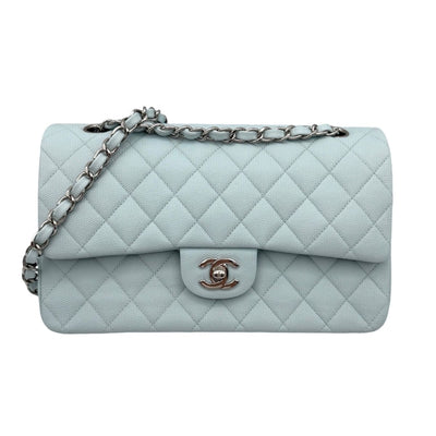 CHANEL CHANEL Matelasse 25 Double flap W flap Double chain W chain Bag Shoulder Bag Caviar Skin Light Blue Blue Light Blue Silver Metal Fittings Chain Shoulder Bag Coco Mark Turn Lock