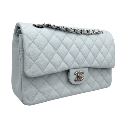 CHANEL CHANEL Matelasse 25 Double flap W flap Double chain W chain Bag Shoulder Bag Caviar Skin Light Blue Blue Light Blue Silver Metal Fittings Chain Shoulder Bag Coco Mark Turn Lock