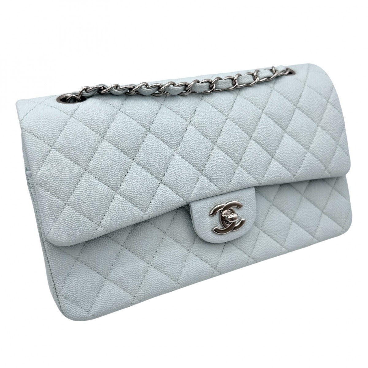 CHANEL CHANEL Matelasse 25 Double flap W flap Double chain W chain Bag Shoulder Bag Caviar Skin Light Blue Blue Light Blue Silver Metal Fittings Chain Shoulder Bag Coco Mark Turn Lock