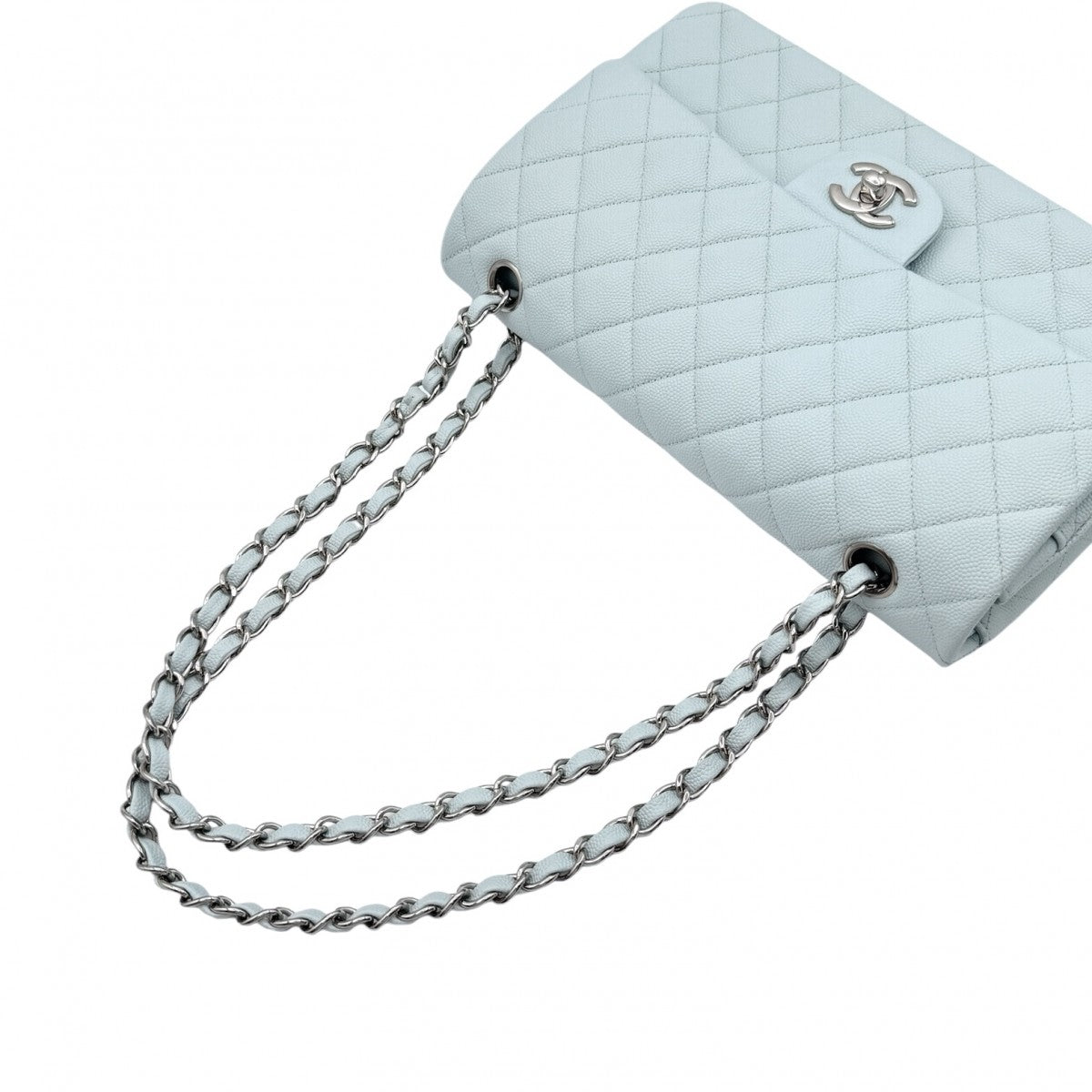 CHANEL CHANEL Matelasse 25 Double flap W flap Double chain W chain Bag Shoulder Bag Caviar Skin Light Blue Blue Light Blue Silver Metal Fittings Chain Shoulder Bag Coco Mark Turn Lock