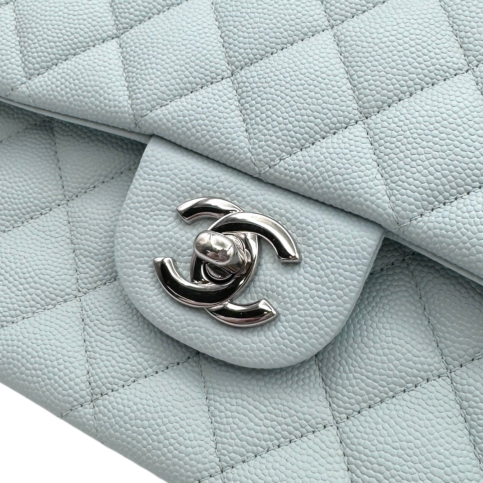 CHANEL CHANEL Matelasse 25 Double flap W flap Double chain W chain Bag Shoulder Bag Caviar Skin Light Blue Blue Light Blue Silver Metal Fittings Chain Shoulder Bag Coco Mark Turn Lock