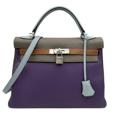 HERMES 헤르메스 Kelly 32 Kelly 32 arlequin 가방, 토트 가방, 숄더백, 토릴론 클레멘스, 울트라 바이올렛, 에탄, 블루 런, 금, etoop, 파란색, 파란색 보라색, 회색, 갈색, 보라색, 파란색, 갈색, 은색 피팅