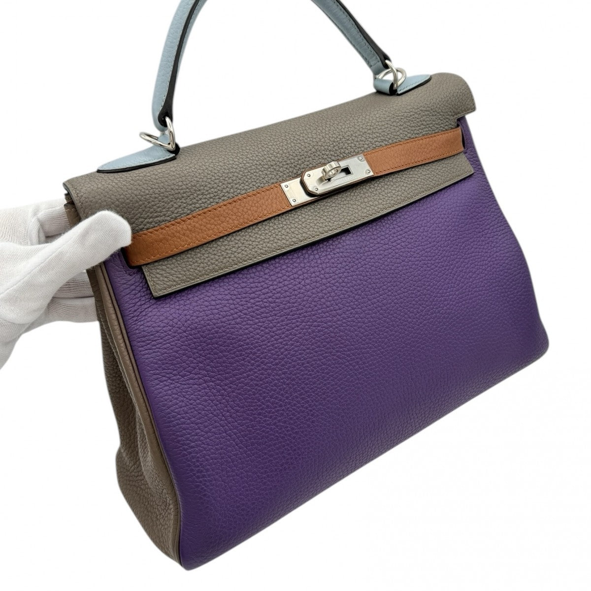 HERMES 헤르메스 Kelly 32 Kelly 32 arlequin 가방, 토트 가방, 숄더백, 토릴론 클레멘스, 울트라 바이올렛, 에탄, 블루 런, 금, etoop, 파란색, 파란색 보라색, 회색, 갈색, 보라색, 파란색, 갈색, 은색 피팅