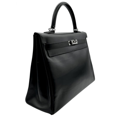 HERMES HERMES Kelly 35 Kelly 35 Bag, Tote Bag, Shoulder Bag, Box Calf, Noir, Black, Silver Hardware