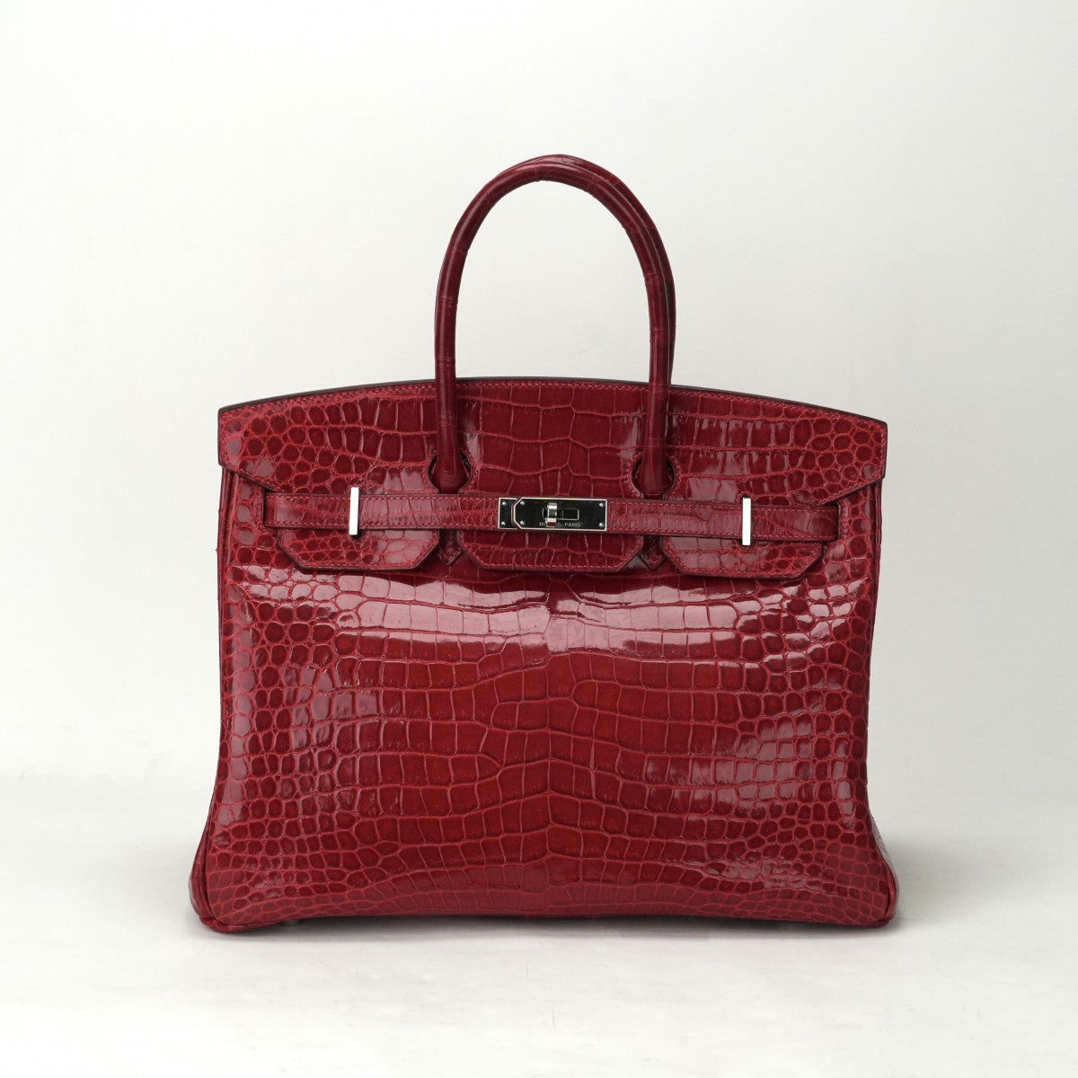 HERMES 헤르메스 Birkin 35 Birkin 35 가방, 토트 백, 폴로여, 악어, 불꽃, 빨간색, 빨간색, 은색 피팅, 이국어