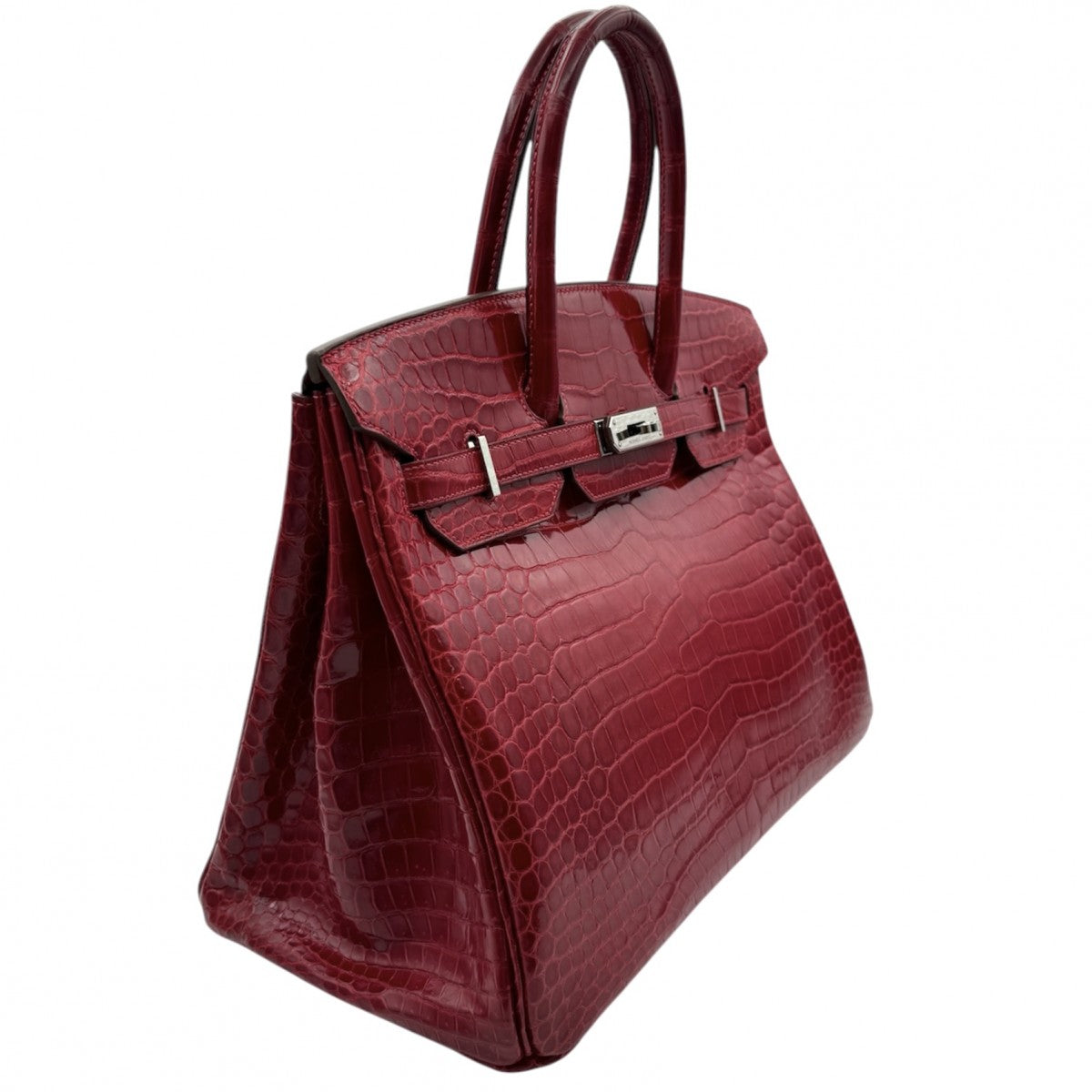 HERMES 헤르메스 Birkin 35 Birkin 35 가방, 토트 백, 폴로여, 악어, 불꽃, 빨간색, 빨간색, 은색 피팅, 이국어