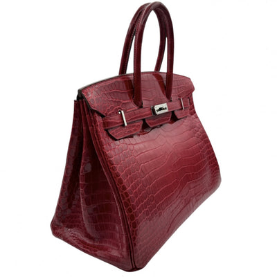 HERMES 헤르메스 Birkin 35 Birkin 35 가방, 토트 백, 폴로여, 악어, 불꽃, 빨간색, 빨간색, 은색 피팅, 이국어