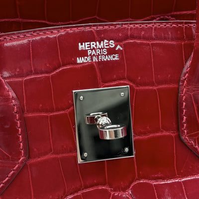 HERMES 헤르메스 Birkin 35 Birkin 35 가방, 토트 백, 폴로여, 악어, 불꽃, 빨간색, 빨간색, 은색 피팅, 이국어