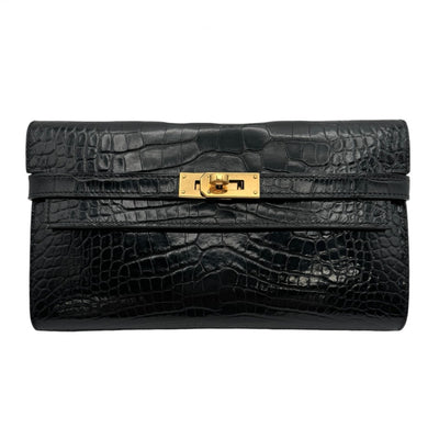 HERMES HERMES Kelly wallet Kelly wallet long Wallet Long Wallet Long Wallet Alligator Crocodile Noir Black Gold Hardware