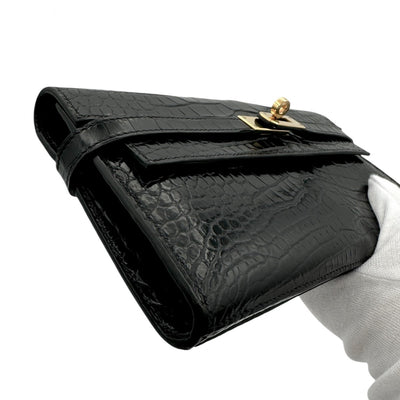 HERMES HERMES Kelly wallet Kelly wallet long Wallet Long Wallet Long Wallet Alligator Crocodile Noir Black Gold Hardware