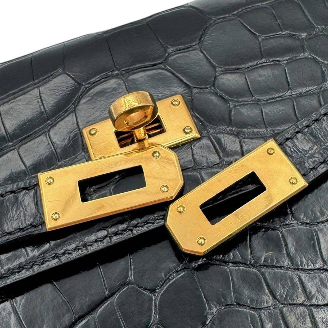 HERMES HERMES Kelly wallet Kelly wallet long Wallet Long Wallet Long Wallet Alligator Crocodile Noir Black Gold Hardware