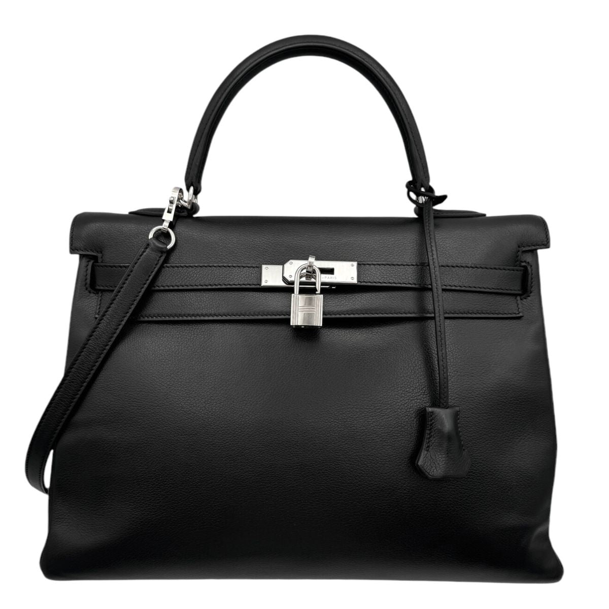 HERMES 헤르메스 Kelly 35 Kelly 35 가방, 토트 백, 숄더백, 보행버, 누아르, 검은 색, 실버 피팅, vogalver