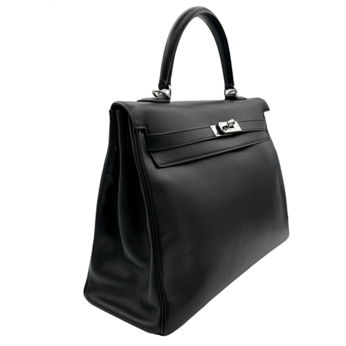 HERMES 헤르메스 Kelly 35 Kelly 35 가방, 토트 백, 숄더백, 보행버, 누아르, 검은 색, 실버 피팅, vogalver