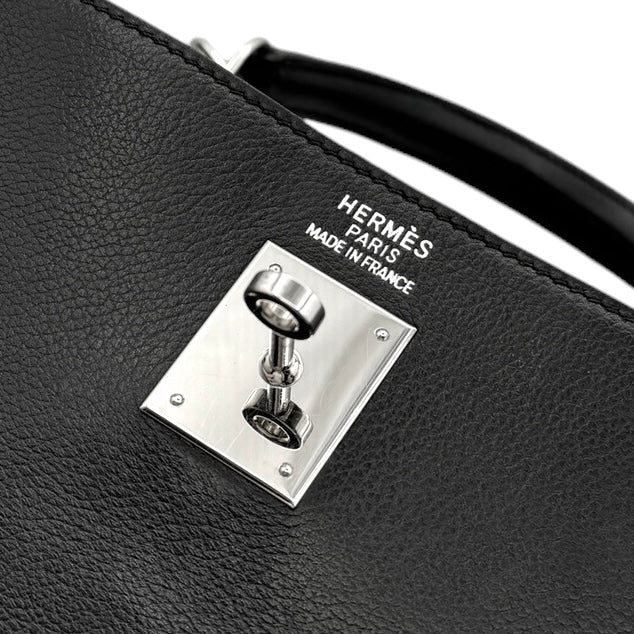 HERMES 헤르메스 Kelly 35 Kelly 35 가방, 토트 백, 숄더백, 보행버, 누아르, 검은 색, 실버 피팅, vogalver