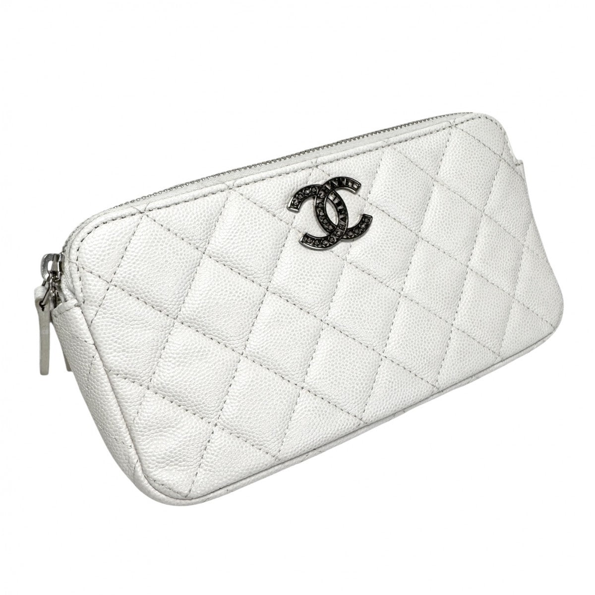 CHANEL CHANEL Matelass? Coco mark logo Wallet, long wallet, long wallet, caviar skin, white, silver hardware, chain wallet, WOC wallet, long wallet, Coco mark