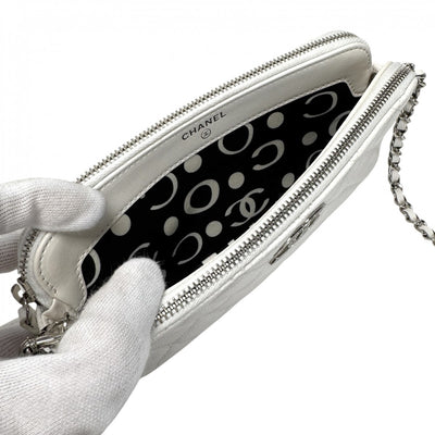 CHANEL CHANEL Matelass? Coco mark logo Wallet, long wallet, long wallet, caviar skin, white, silver hardware, chain wallet, WOC wallet, long wallet, Coco mark