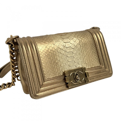 CHANEL CHANEL Boy chanel 20 Boy chanel 20 mini Bag Shoulder Bag Python Gold Gold Gold Metal Fittings Matelasse 20　Mini matelasseChain shoulder bag