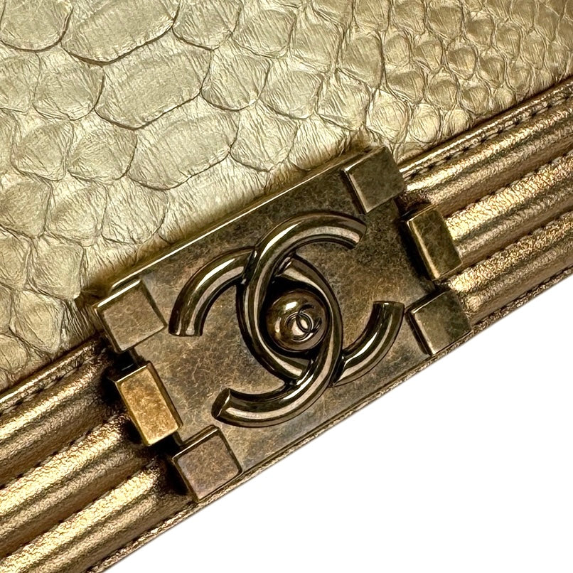 CHANEL CHANEL Boy chanel 20 Boy chanel 20 mini Bag Shoulder Bag Python Gold Gold Gold Metal Fittings Matelasse 20　Mini matelasseChain shoulder bag