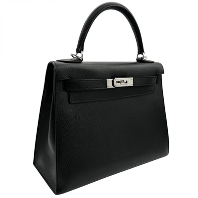 HERMES 헤르메스 Kelly 28 Kelly 28 가방, 토트 백, 숄더백, 엡슨 누아르, 검은 색, 검은 색, 실버 피팅, Vaugh Epson