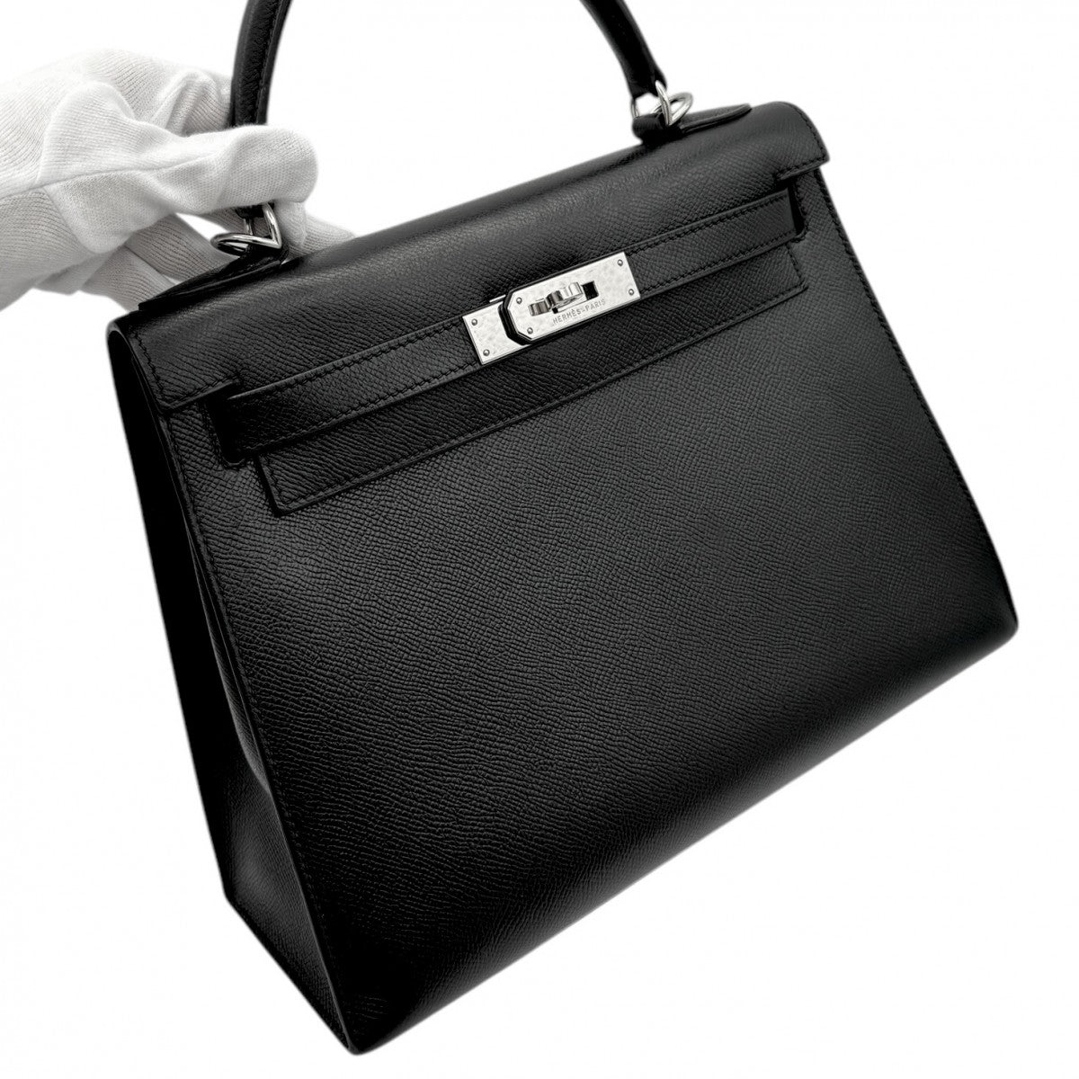 HERMES 헤르메스 Kelly 28 Kelly 28 가방, 토트 백, 숄더백, 엡슨 누아르, 검은 색, 검은 색, 실버 피팅, Vaugh Epson