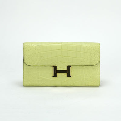 HERMES HERMES Constance long to go Constance longToogo wallet long wallet long wallet alligator crocodile jawne boulevard yellow green gold hardware