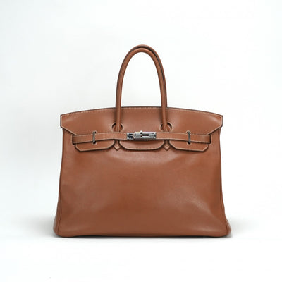 HERMES 헤르메스 Birkin 35 Birkin 35 가방, 토트 백, 스위프트, 금, 갈색, 갈색, 실버 하드웨어