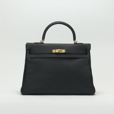 HERMES 헤르메스 Kelly 35 Kelly 35 가방, 토트 백, 숄더백, 토고, 누아르, 검은 색, 금 피팅
